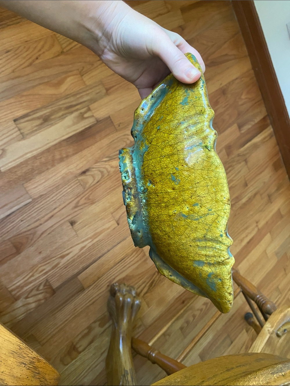 Yellow Ceramic Decorative Bowl with Teal Accents